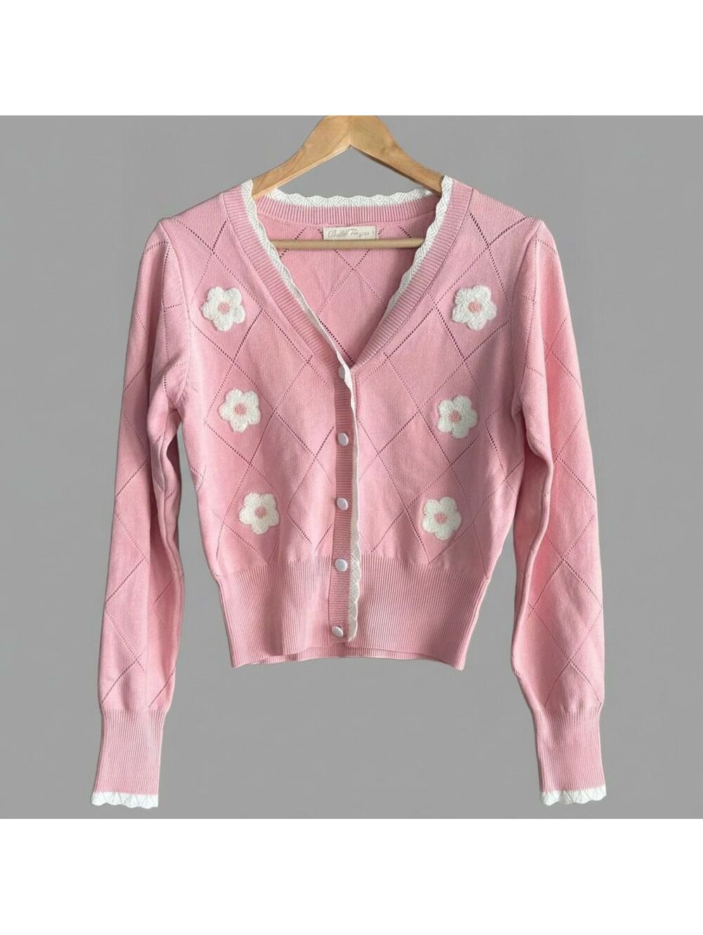 Belle Poque Women's Fairycore Cardigan Sweater Small Pink Floral Cottagecore